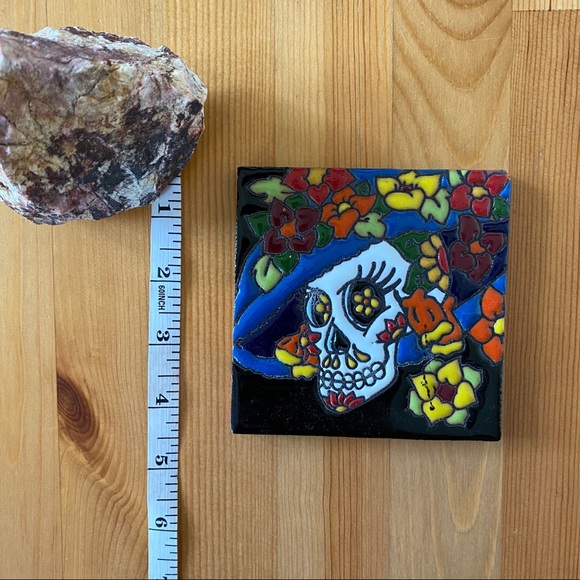 Handmade Sugar Skull Ceramic Tile Art - Picture 3 of 4